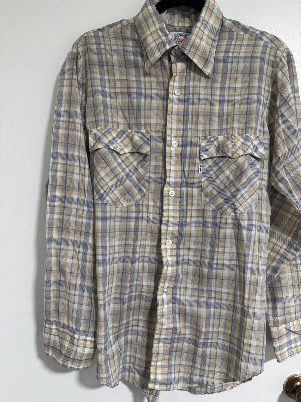 Vintage Levi Strauss & Co Shirt Mens M White Label  Plaid 70s VNT 1970s Buttonup